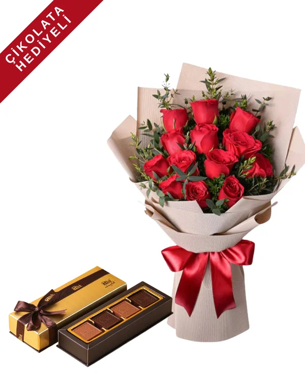 Aşkın ve Tatlılığın Mükemmel Uyumu: Kırmızı Gül Buketi ve Çikolata Hediyesi