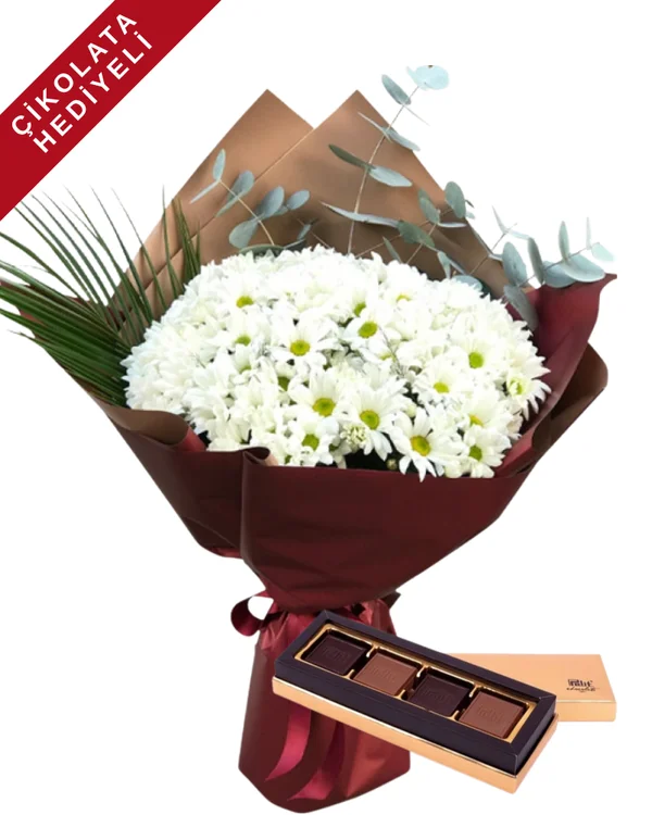 Beyaz Krizantemlerden Şık Buket